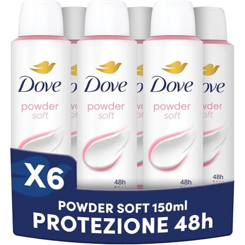 Offerta a tempo: Dove Deodorante Spray Classic Care Powder, Antitraspirante, Protezione Fino a 48 Ore, con 1/4 di Crema Idratante, Formula Delicata, Deodorante Uomo e Donna, Profumo Talco, Senza Alcol, 6x150ml - 0.00% da 14.99 € a 14.99 €