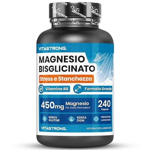 Offerta a tempo: Magnesio Bisglicinato 2250mg, 240 Capsule con Vitamina B6, Integratore ad Alto Dosaggio per Riduzione Stanchezza e Affaticamento, Supporto Muscolare, Sistema Nervoso ed Energia, Senza Glutine né OGM - 12% da 16.99 € a 14.99 €