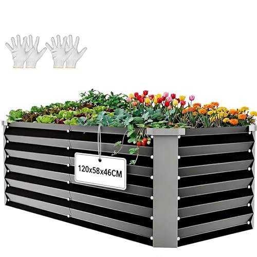 Oferta limitada: YITAHOME Camas elevadas para jardín de 120 x 58 x 46 cm, Cama elevada de Metal galvanizado, macetas para Exteriores con Borde de Seguridad para jardín con Barra de Apoyo y Guantes para Verduras de 39.60 € a 39.60 € (ahorro 0.00%)