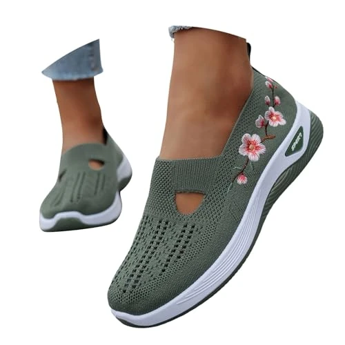 Zapatos de verano para mujer, zapatos ortopédicos de mujer bordados de flores sin cordones, zapatillas suaves y cómodas, deportivas, transpirables, de verano, deportivas, zapatillas ligeras