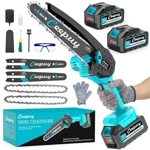 Offerta a tempo: CEEPUY Mini motosega a batteria 2x4000 mAh, 8 pollici motosega elettrica senza fili con iniettore di olio e catena di ricambio, adatta per potatura di alberi da giardino (880W) - 0.00% da 69.99 € a 69.99 €