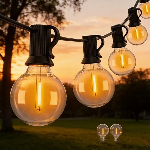 Offerta a tempo: Wweixun2020 Lampade a Catena Esterno G40 45M/150FT, 75 Lampadine LED +2 di Ricambio, Impermeabili IP44, Luce Calda 2200K, per Giardino Terrazzo Feste (45M/150FT, 77) - 14% da 46.99 € a 40.29 €