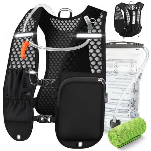 Zeitlich begrenztes Angebot: EFFILUMLUX Laufweste Damen Herren, Trinkweste Trinkblase 1.5L, Ultraleicht Laufrucksack Verstellbar Reflektierend- Notfallpfeife Handtuch, Laufweste für Joggen Trailrunning Fahrrad Marathon Wandern von 34.99 € auf 34.99 € (0.0