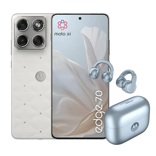 Offerta a tempo: Motorola edge 70 e moto buds loop con crystals by Swarovski®(12/512GB, Doppia fotocamera 50MP+flicker cam, selfie 50MP, sottile 5.99mm, 4800mAh, Display 6.67" 120Hz, Android 16) PANTONE Cloud Dancer - 33% da 599.99 € a 399.90 €