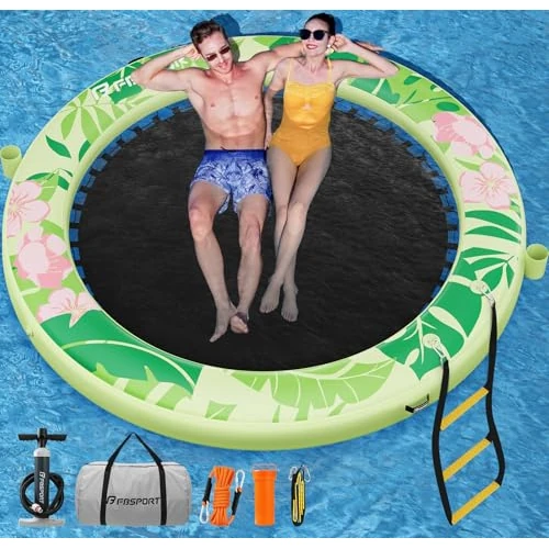 Zeitlich begrenztes Angebot: Groß Aufblasbare Badeplattform Sunchill 240 cm, Badeinsel Runde Schwimminsel für 2-5 Personen, Wasserinsel Schwimmende Ring mit Heavy Duty Netz, Floating Dock Insel für Pool, See, Strand & Ozean von 189.99 € auf 189.99 € (0.00