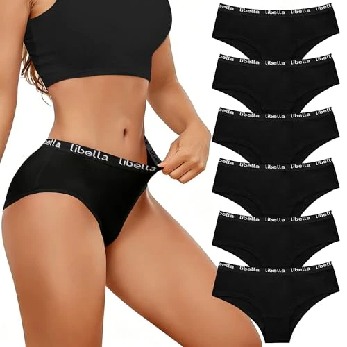 Offerta a tempo: Libella Mutande Donna Cotone Slip Vita Media Mutandine Donna Mutande Sportivo Intimo Elasticizzato Traspirante Pacco da 6 Nero M - 43% da 19.99 € a 11.39 €