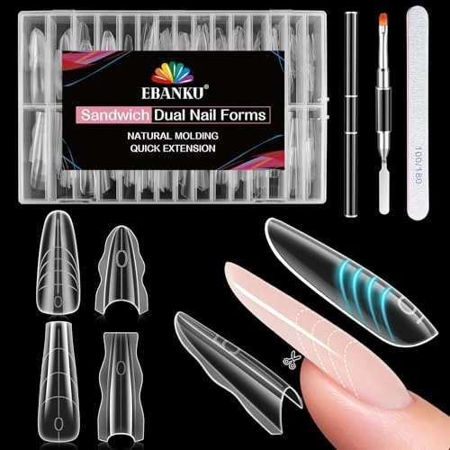 Offerta a tempo: EBANKU 240PCS Sandwich Dual Form, Tip Unghie Finte Traslucido Double Top & Bottom Design Mandorla Coffin Nail Form Per Estensione Rapida Delle Unghie Casa o Salone(2 stili) - 24% da 23.58 € a 17.99 €