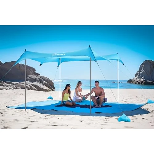 Offerta a tempo: WolfWise Tenda da Spiaggia 300x300cm 4-8pers, Ombraggio Esterno Protez UV50+ Idrorepellente Stabile Vento 4 Sacchi Sabbia+Borsa Trasporto Campeggio, Blu - 29% da 109.99 € a 77.59 €
