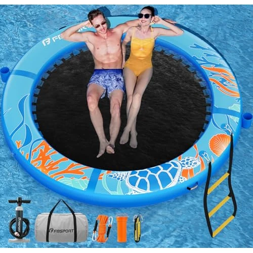 Offerta a tempo: Piattaforma Galleggiante Gonfiabile Sunchill 240 cm per 2-5 Persone, Isola Gonfiabile Rotonda, Amaca Acquatica Floating Platform con Rete per Carichi Pesanti per Piscina, Lago e Mare - 35% da 294.49 € a 189.99 €
