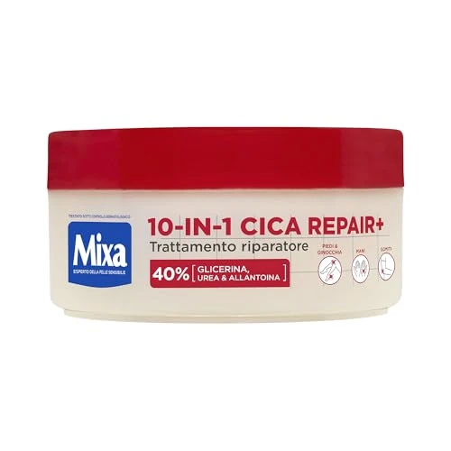 Mixa Traitement réparateur pour zones gercées et rugueuses, hydratation intense, peau apaisée et réparée, formule hypoallergénique, avec glycérine, urée et allantoïne, 10 en 1 Cica Repair+