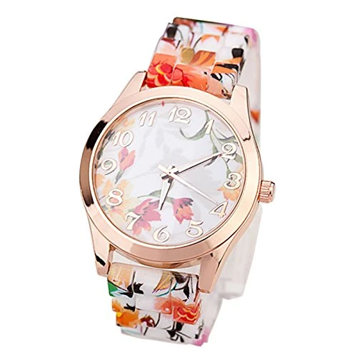 Limited-time offer: Women Watch OR Quartz WristWatches Watch Flower Girl Women Silicone Causal Printed Women's (Orange, One Size) from 3.90 £ to 3.90 £ (save 0.00%)
