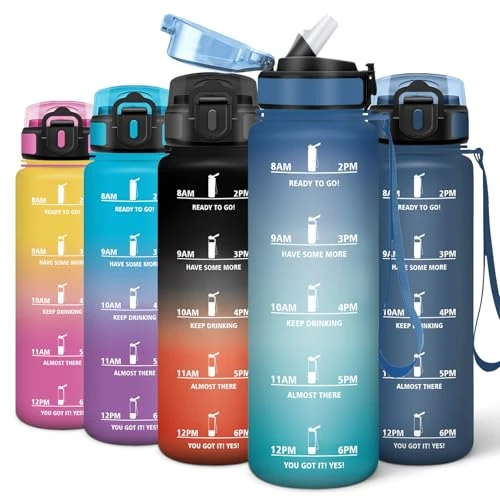 Limited-time offer: Motswedi Sports Water Bottle, 1000 ml, with Time Markings, Suitable for Carbonated Drinks, Bottle, Sports Water Bottle for Fitness, Hiking, Blue & Green from 16.62 £ to 16.62 £ (save 0.00%)
