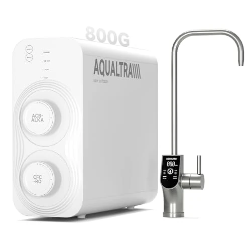 Offerta a tempo: AQUALTRA USF-AR-800 sistema RO sottolavello alcalino senza serbatoio a 10 stadi, certificato NSF/ANSI/CAN 372, 800 GPD, rapporto puro/scarico 3:1, rubinetto LED intelligente - 0.00% da 419.99 € a 419.99 €