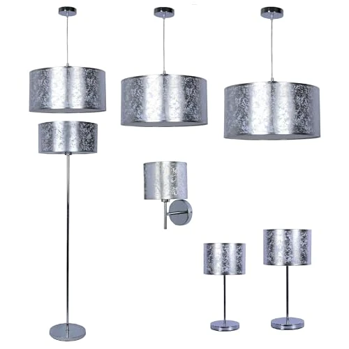 Offerta a tempo: BEL AIR HOME - PACK 7 Lampade - 6 Modelli diversi - 3 pendenti, 1 piede soggiorno, 1 applique da parete e 2 tavolo - (NADINE - (ARGENTO/CROMO)) - 35% da 200.74 € a 129.90 €