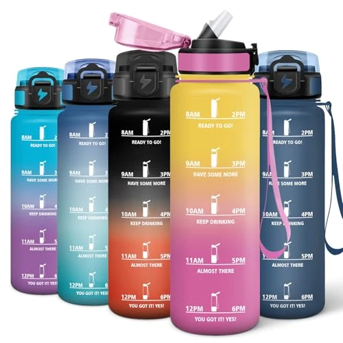Offerta a tempo: Motswedi Borracce 1 Litro, Motivazionale Borraccia Sportiva, con Time Marker, Riutilizzabile Bottiglia, d'acqua Palestra con Cannuccia, per Fitness, Palestra e Escursionismo, G&lb & Rosa-A - 35% da 19.99 € a 12.99 €