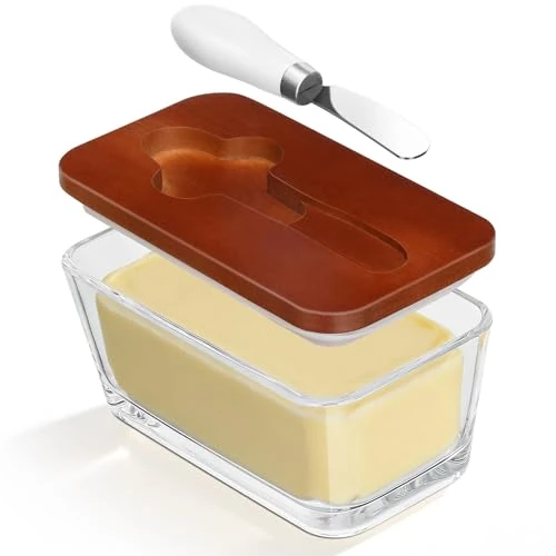 Oferta limitada: Romon Mantequillera, Recipiente De Vidrio Sin Plomo Con Tapa Marrón Y Cuchillo, Apto Para Queso Y Fruta, Lavable En Lavavajillas de 15.59 € a 15.59 € (ahorro 0.00%)
