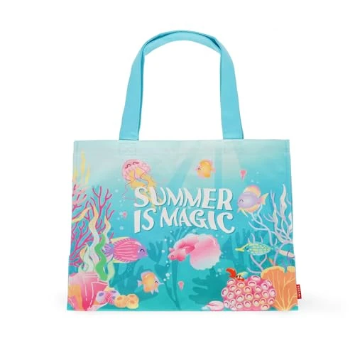 Offerta a tempo: Legami - Borsa Mare Donna, Grande, Beach Bag in Materiale Rinforzato, da Spiaggia con Chiusura Bottone Magnetico, Tote Bag, Sostiene fino a 15 KG, 44 x 61,5 cm - 0.00% da 19.95 € a 19.95 €