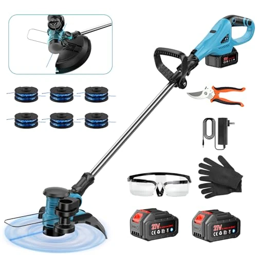 Offerta a tempo: Tagliabordi a Batteria 21V (2x 4.0Ah) – Ø 30cm, 2-in-1 (2,3kg) – Adatto per Comuni Sistemi 18V – Kit Completo incl. Cesoie, Occhiali e Guanti - 0.00% da 89.99 € a 89.99 €