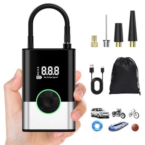 Ockwred 6000mAh Pompa ad Aria Elettronica Portatile, 150PSI Pompa per Bicicletta Elettrica, Compressore d'Aria Portatile Senza Fili, Compressore d'Aria Elettrico Portatile, Pompa per Auto, Nero