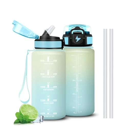 Offerta a tempo: Mujigaga Borraccia 500ml, Borraccia con Cannuccia, con Indicatore del Tempo, Bottiglia Motivazionale, Facile da Pulire, A Prova di Perdite Borracce per Bicicletta, Trekking, Viaggio - 44% da 10.99 € a 6.16 €
