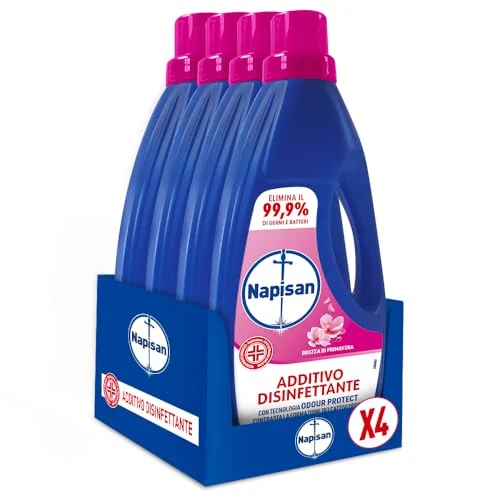 Offerta a tempo: Napisan Additivo Disinfettante Lavatrice alla Fragranza Brezza di Primavera, 4 Confezione da1 Litro di Additivo Liquido per Lavatrice, Contro i Batteri e i Cattivi Odori (Confezione da 4) - 30% da 19.87 € a 13.96 €