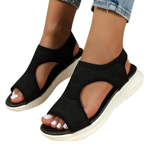 Sobzia Scarpe Estive Donna,Sandali Donna Estive Ortopedici con Zeppa Comodi Eleganti Sandalo Mesh Antiscivolo Lavabili Scarpe Estivo Morbida Punta Aperta Ciabatte Ortopediche Leggero Sportivi Nero 39