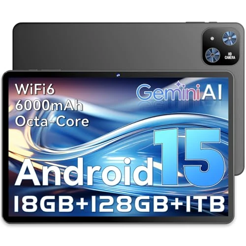 Offerta a tempo: Tablet Android 15 da 10,1 pollici, 18GB RAM (6+12) 128GB ROM, T30 Octa-Core, espandibile fino a 1TB, WiFi 6, batteria da 6000mAh, display HD IPS 1280×800, GPS, Widevine L1, Tablet con Gemini AI, Nero - 0.00% da 79.99 € a 79.99 €