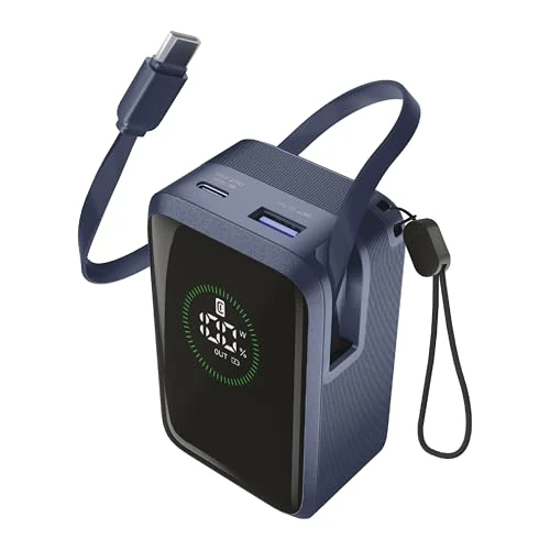 Offerta a tempo: Cellularline power bank Roller 10.000 mAh con output fino a 45 W, cavo USB-C retrattile integrato 70 cm, display LCD, 3 porte di ricarica simultanea, laccio, blu - 0.00% da 54.95 € a 54.95 €