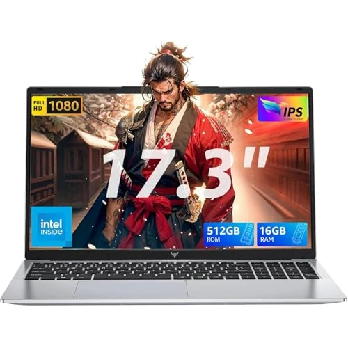 Tivique 17,3" FHD PC Portatile Processor N95, Fino a 3,4 GHz, 16GB DDR4 512GB SSD Espansione 2TB, Computer Portatile Batteria 6000 MAh, BT5.0, WiFi, 180° Pieghevole, USB3.2, Type C, Notebook Argento