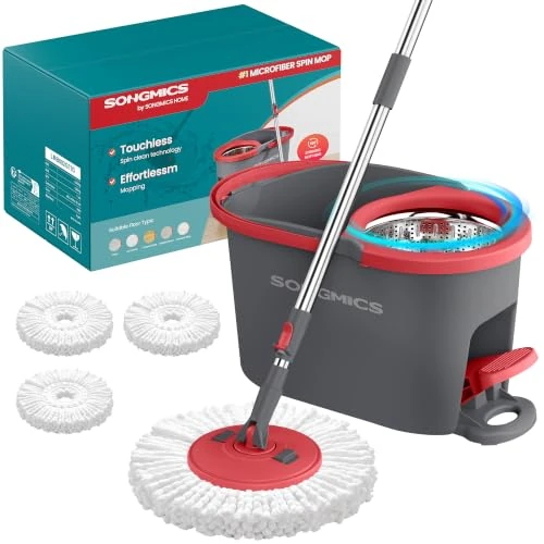 Offerta a tempo: SONGMICS Mocio Lavapavimenti con Secchio, Strizzatore Rotante, Mop, Secchio a Pedale, Manico Telescopico da 122,5 a 150 cm, Testina Girevole a 360°, 3 Panni Microfibra, Grigio e Rosso LMB002GT03 - 15% da 27.99 € a 23.79 €