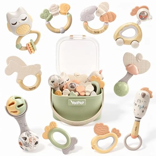 Tijdelijke aanbieding: Bijtspeelgoed voor baby's, rammelaar, 0-3 maanden, cadeau voor baby's, geboorte, Montessori, sensorisch speelgoed voor baby's, 3, 6, 9, 12 maanden (10 stuks) van 30.96 € naar 30.96 € (0.00% korting)