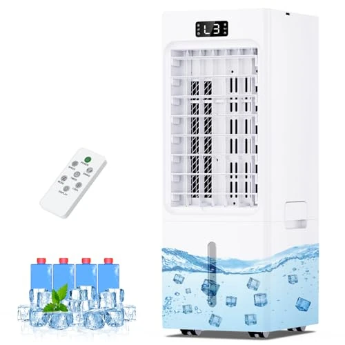 Offerta a tempo: Condizionatore Portatile, 3 in 1 Raffrescatore Evaporativo, 6L Raffrescatore d'aria, 3 Velocità 4 Modalità, 4 Impacchi di Ghiaccio, Timer 1-12 ore, Telecomando, Silenzioso per Casa Ufficio - 13% da 149.99 € a 129.99 €