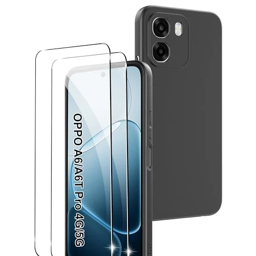 Limited-time offer: Rojeuinn Case for Oppo A6/A6T Pro 4G/5G + 2 Pieces Tempered Glass, 9H Hardness Ultra Clear Screen Protector, Soft Matte Protective Mobile Phone Case – Black from 13.81 £ to 13.81 £ (save 0.00%)