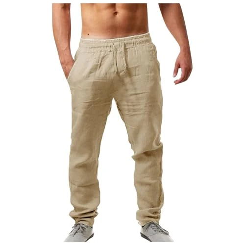 Offerta a tempo: Sobzia Pantaloni Uomo Estivi,Pantaloni Lino Uomo Estivi Casual Leggeri Larghi Pantalone Elastico in Vita Comodi Pantalone Coulisse con Tasche per Yoga Vacanze Spiaggia Uso Quotidiano Kaki L - 0.00% da 15.98 € a 15.98 €