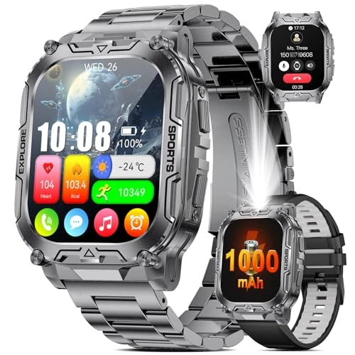 Offerta a tempo: HIRREO 1000mAh Batteria Smartwatch Uomo Militare, 2.01'' Orologio Smart Watch con Chiamata Bluetooth, Torcia LED Orologio Fitness, 100+ Modalità Sportive, IP68 Impermeabile per Android iOS - 0.00% da 99.99 € a 99.99 €