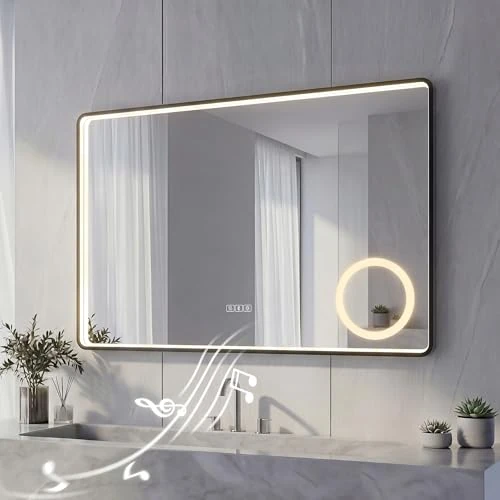Offerta a tempo: NeoArt Specchio Bagno LED con Bluetooth e Cornice in Alluminio, Specchio Argento HD da 5mm senza Rame, 3 Colori di Luce Dimmerabile, Specchio da Parete con Interruttore Touch, Anti-Appannamento - 0.00% da 184.99 € a 184.99 €