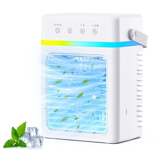Przenośny klimatyzator 900 ml Cichy, 3 prędkości i 3 tryby, klimatyzator USB z mgiełką 4μm, diody LED i oszczędność energii, idealny do domu, biura, na kemping