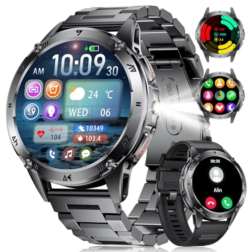 Offerta a tempo: FITFLEX Smartwatch Uomo Militare, 1.43'' AMOLED Orologio Smartwatch Uomo con Torcia LED, 530mAh, IP68 Impermeabile, 120+ Modalità Sportive, Cardiofrequenzimetro Sonno Contapassi per Android iOS - 43% da 69.99 € a 39.99 €
