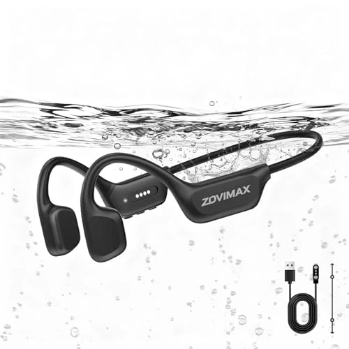 Offerta a tempo: ZOVIMAX Militari Cuffie Conduzione Ossea, Bluetooth 6.0, IP68 Nuoto Impermeabili Sport-Cuffie con Lettore MP3 da 32GB, 12 Ore Anti-Vento Open Ear Sportive Auricolari per Subacquee/Surf/Corsa/Ciclismo - 69% da 129.99 € a 39.99 €