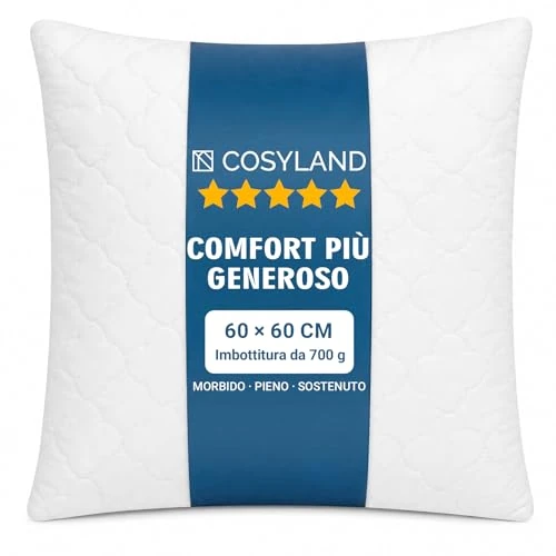 Offerta a tempo: COSYLAND cuscini letto 2 pezzi, cuscini trapuntati con imbottitura 800 g in fibra 7D, morbidi e traspiranti, altezza regolabile, supporto soffice, bordi rifiniti(60 x 60 cm) - 15% da 27.99 € a 23.79 €