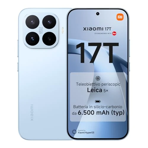 Offerta a tempo: Xiaomi 17T, Smartphone 12+512GB, Blue, Teleobiettivo Leica 5x | Display Eye-Care da 6,59" 120Hz, Batteria da 6500mAh (typ), 67W HyperCharge, MediaTek Dimensity 8500 - 25% da 799.90 € a 599.90 €