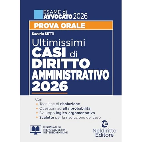 Tijdelijke aanbieding: Ultimissimi casi di diritto amministrativo per la prova orale dell'esame di avvocato 2025-2026 con tracce e casi svolti van 28.80 € naar 28.80 € (0.00% korting)