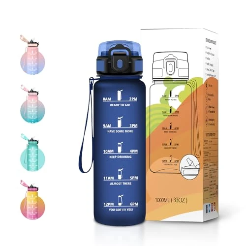 Offerta a tempo: JAPORIA Borraccia 1L, Borraccia Sportiva con Cannuccia, Indicatore del Tempo Motivazionale, Riutilizzabile, senza BPA, a Prova di Perdite, ideale per Fitness, Scuola e Ufficio - 29% da 12.99 € a 9.26 €