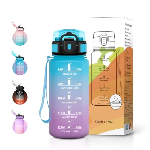 Offerta a tempo: JAPORIA Borraccia Sport 500ml, Borraccia con Cannuccia e Marcatori Temporali, senza BPA, a Prova di Perdite, Bottiglia Riutilizzabile ideale per Scuola, Ufficio e Yoga - 0.00% da 10.99 € a 10.99 €