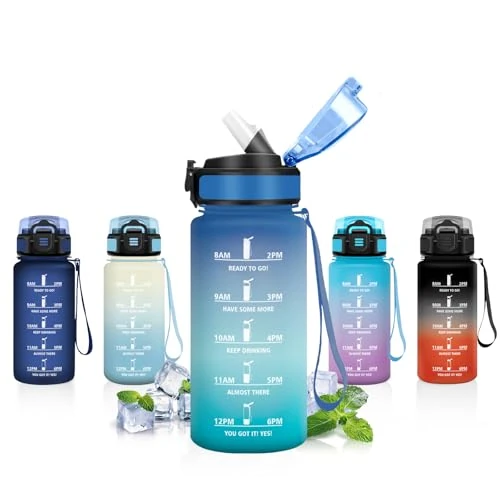 Offerta a tempo: JAPORIA Borraccia 500ml, Borraccia con Cannuccia, Bottiglia Acqua Motivazionale con Scala Temporale, Antigoccia, Facile da Trasportare, Bottiglia Scuola per Ufficio, Campeggio, Viaggio - 14% da 9.99 € a 8.63 €