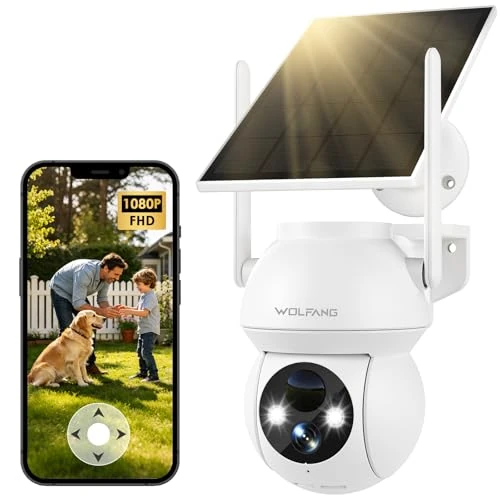 Tijdelijke aanbieding: WOLFANG 1080P zonne-beveiligingscamera buiten, 360° PTZ WiFi-camera (alleen 2,4G), PIR-bewegingsdetectie, kleurnachtzicht, tweewegs audio, IP65, werkt met Alexa en Google Home, geen maandelijkse van 49.99 € naar 49.99 € (0.00% korti