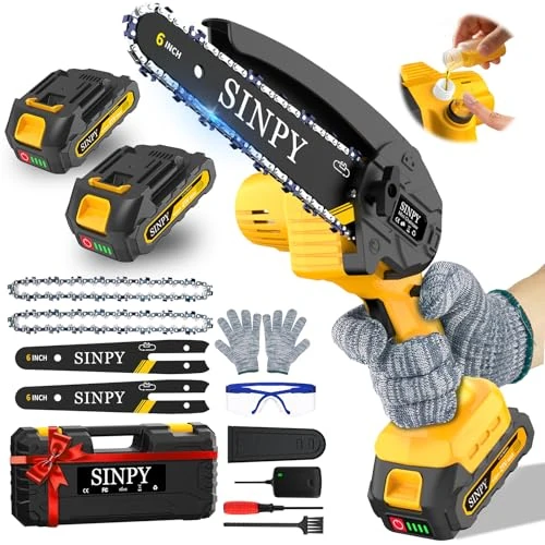 Offerta a tempo: SINPY 6" Mini Motosega Senza Fili, Motosega Elettrica da 15,2 cm, Con 2x2000 Mah Batterie, Sega a Batteria con Blocco di Sicurezza e Oliatore Automatico per Giardino, Taglio del Legno - 13% da 45.99 € a 39.99 €