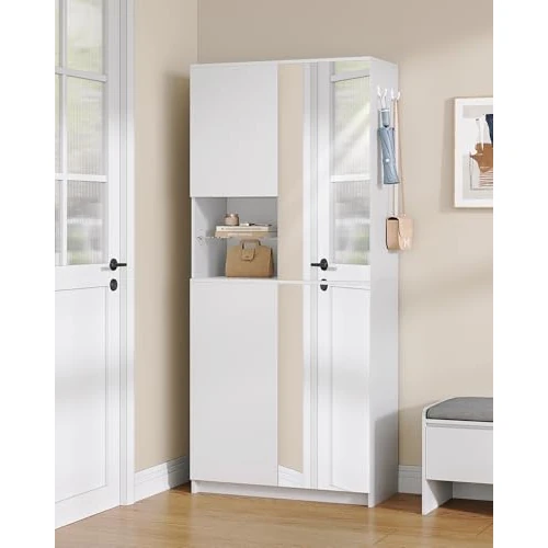 Offerta a tempo: Hzuaneri Scarpiera Alta con Specchio, Mobile Ingresso per 36-40 Paia di Scarpe, Armadietto Salvaspazio con Meccanismo Push-to-Open, Ripiani Regolabili, 2 Ganci e Vano Aperto, 36x80x180 cm, Bianco - 0.00% da 169.99 € a 169.99 €