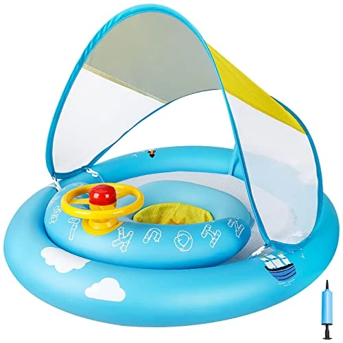 Zeitlich begrenztes Angebot: MYCARBON Baby Schwimmring mit verstellbare Schwimmsitz UPF50+ Sonnendach Spielzeug für Kinder Schwimmhilfe Schwimmring Baby in Pool Badewanne Freibad Meer See von 6-30 Monaten Blau von 25.99 € auf 25.99 € (0.00% Rabatt)