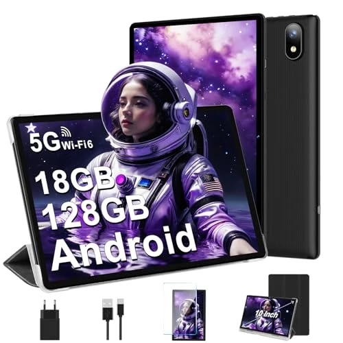 Offerta a tempo: DMOAO Tablet 10 Pollici Android con 18GB RAM + 128GB ROM(TF 1TB), HD Tablet con 5G Wi-Fi 6, Widevine L1, Octa-Core 1.8 GHz, USB-C, BT 5.0, 6000mAh,Custodia, Nero - 66% da 229.99 € a 78.99 €